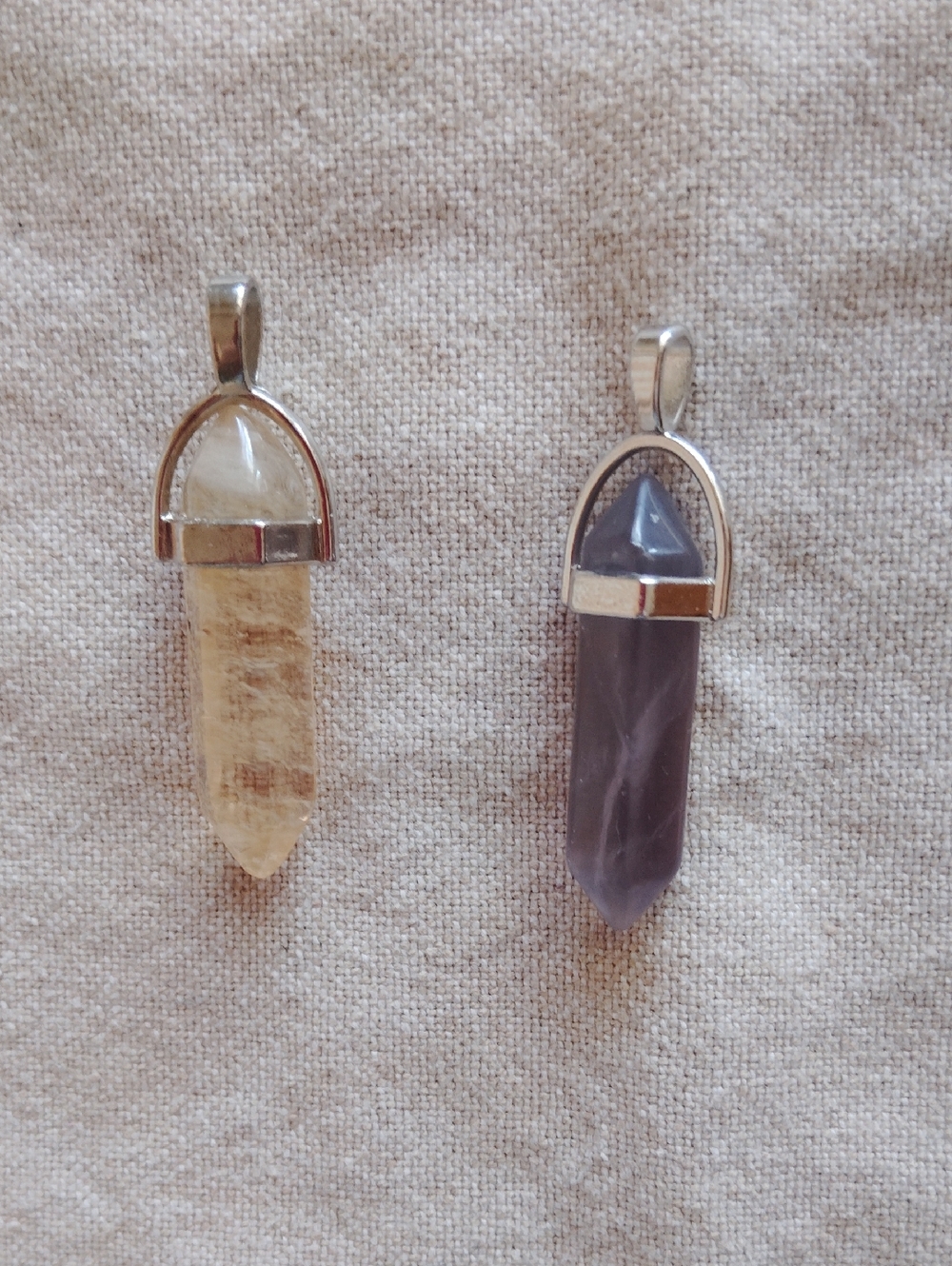 Citrine and Amethyst Point Pendant Set